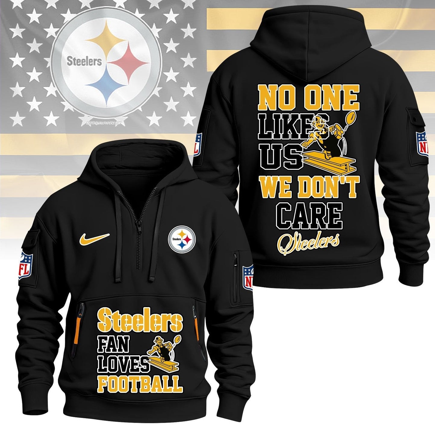 LIMITED EDITION - NEW CUSTOMIZED NFL14 PSB PITTSBURGH STEELERS QUARTER ZIP HOODIE