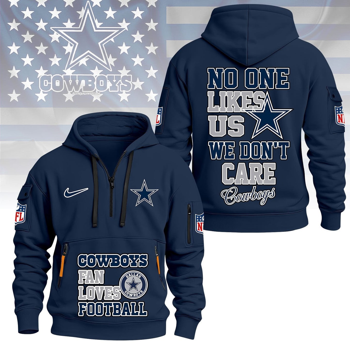 LIMITED EDITION - NEW CUSTOMIZED NFL21 DCB DALLAS COWBOYS QUARTER ZIP HOODIE