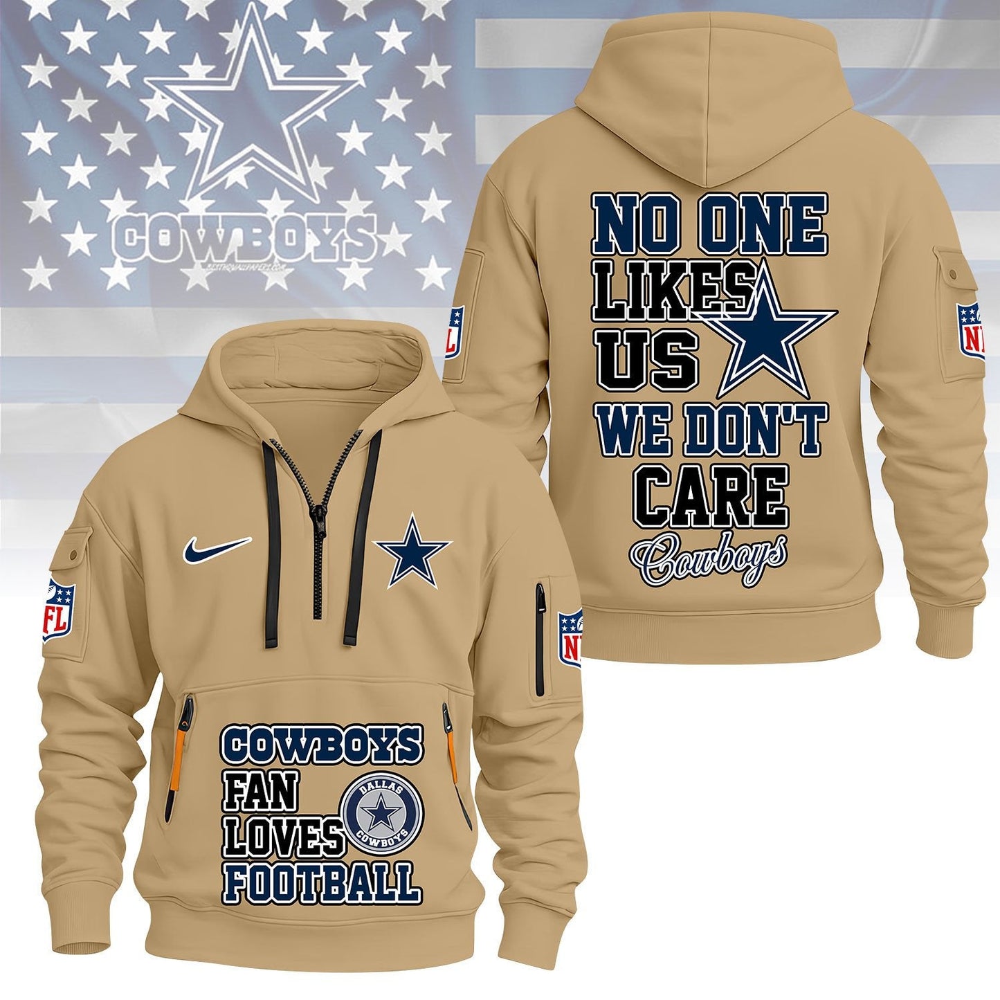 LIMITED EDITION - NEW CUSTOMIZED NFL21 DCB DALLAS COWBOYS QUARTER ZIP HOODIE