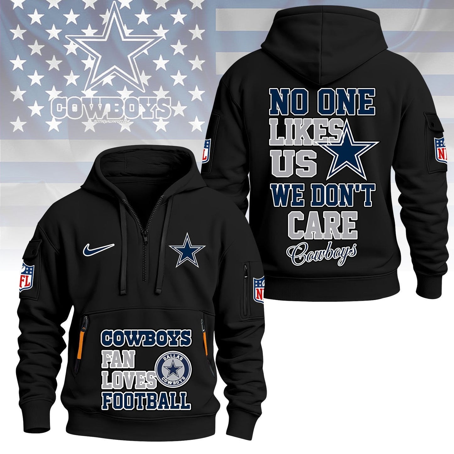 LIMITED EDITION - NEW CUSTOMIZED NFL21 DCB DALLAS COWBOYS QUARTER ZIP HOODIE