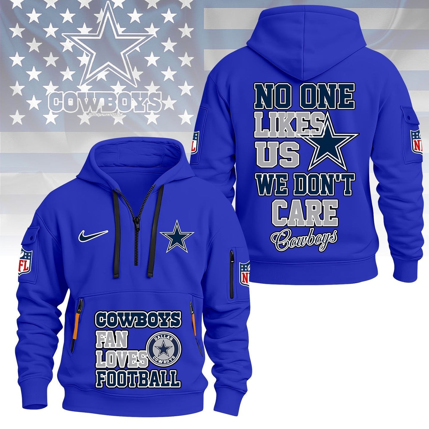 LIMITED EDITION - NEW CUSTOMIZED NFL21 DCB DALLAS COWBOYS QUARTER ZIP HOODIE