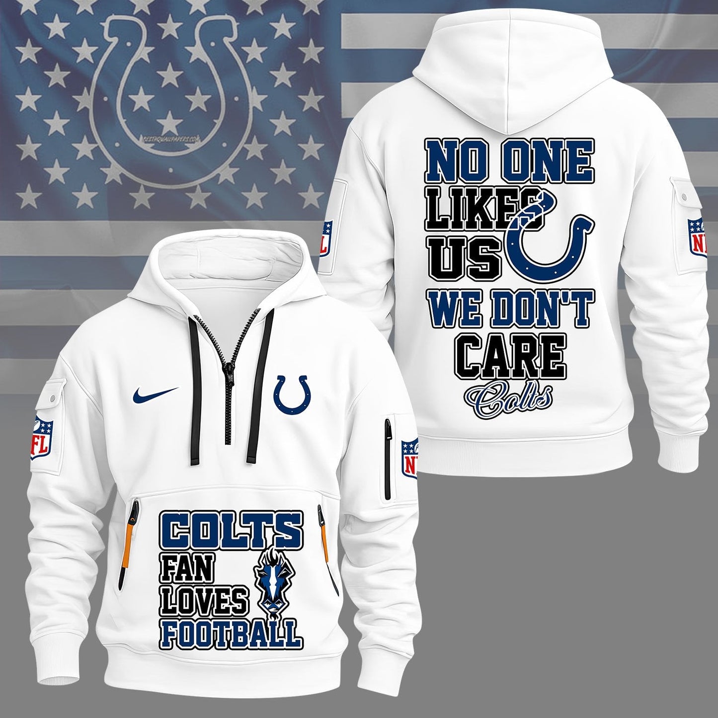 LIMITED EDITION - NEW CUSTOMIZED NFL17 IDC INDIANAPOLIS COLTS QUARTER ZIP HOODIE
