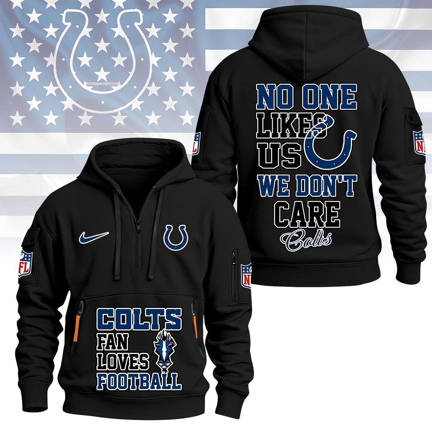 LIMITED EDITION - NEW CUSTOMIZED NFL17 IDC INDIANAPOLIS COLTS QUARTER ZIP HOODIE