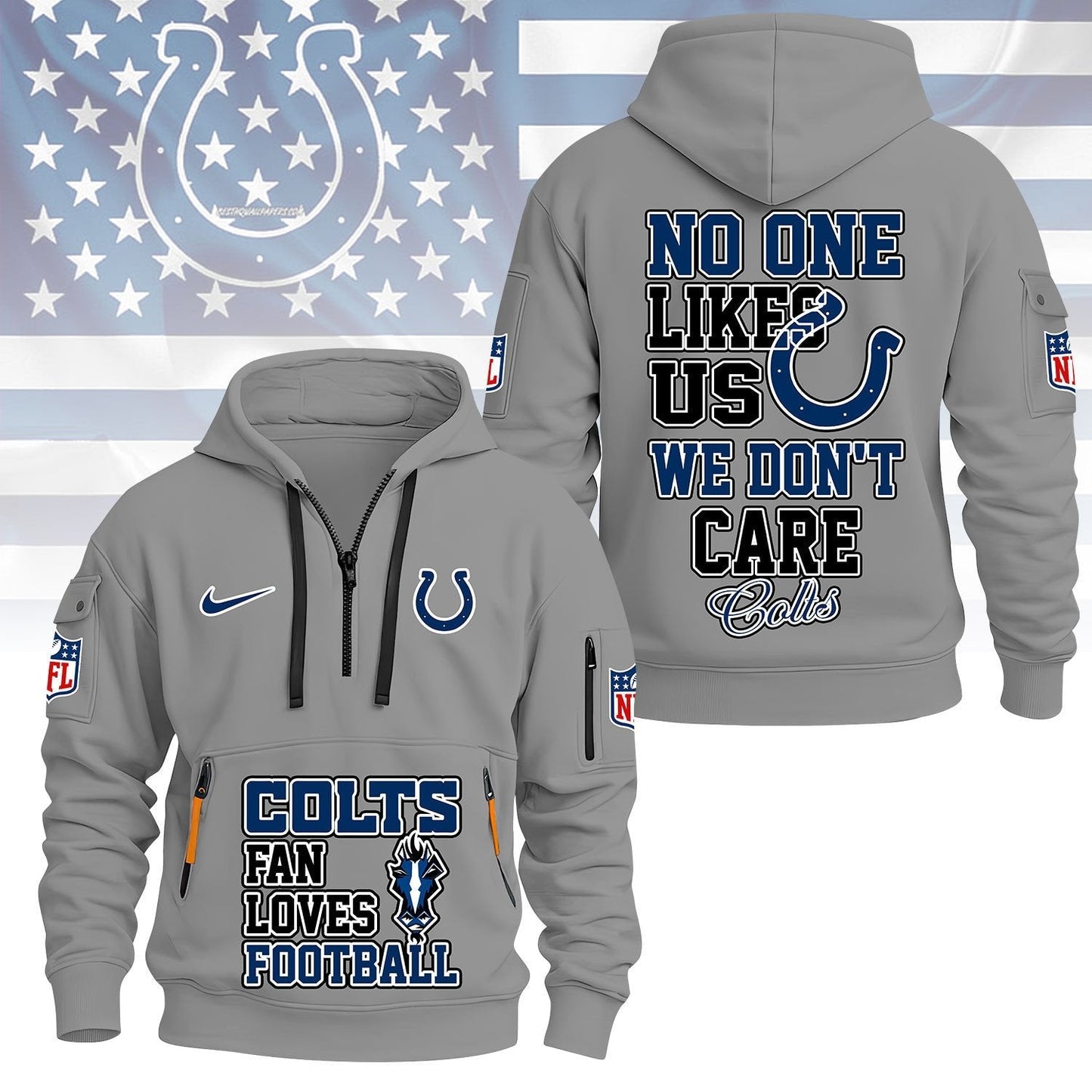 LIMITED EDITION - NEW CUSTOMIZED NFL17 IDC INDIANAPOLIS COLTS QUARTER ZIP HOODIE