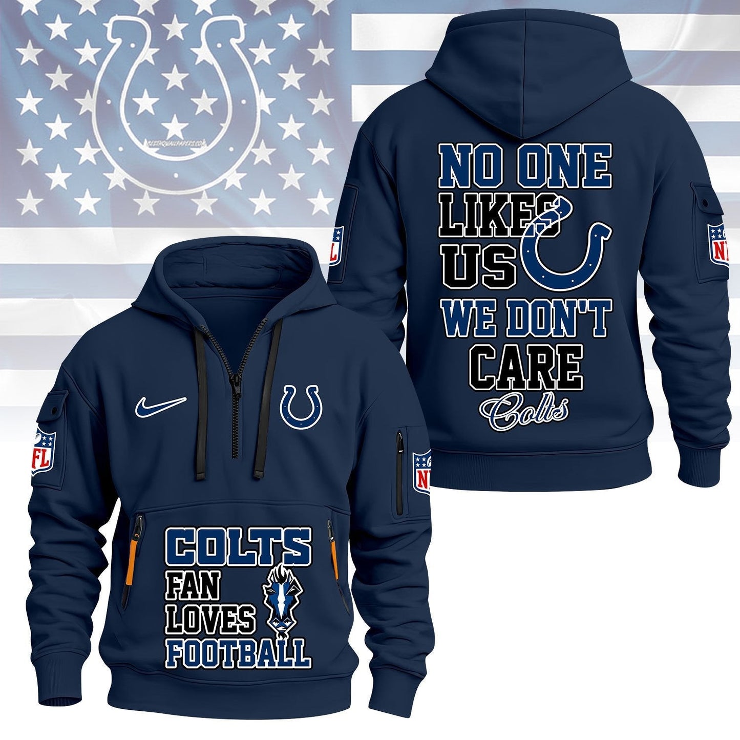 LIMITED EDITION - NEW CUSTOMIZED NFL17 IDC INDIANAPOLIS COLTS QUARTER ZIP HOODIE
