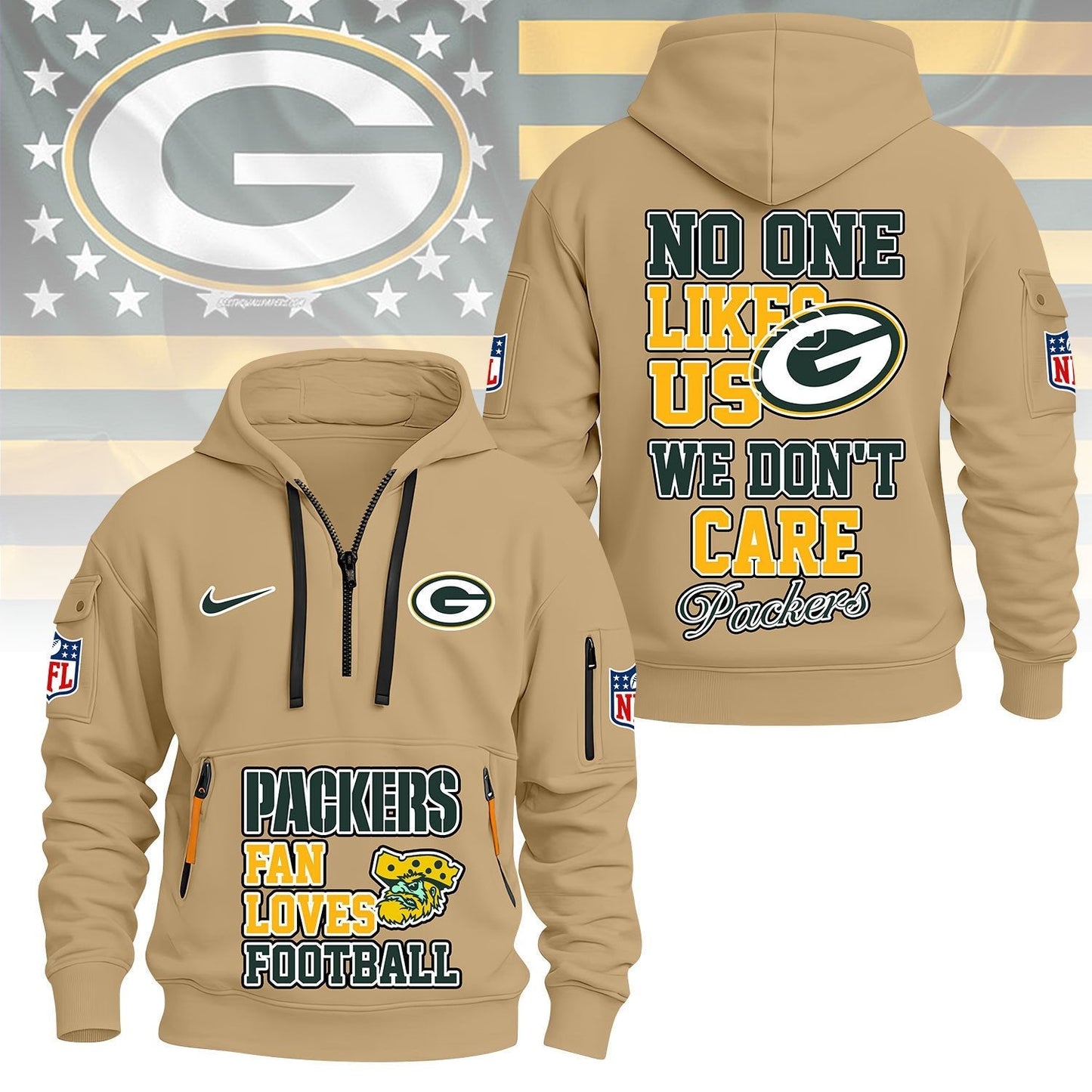 LIMITED EDITION - NEW CUSTOMIZED NFL08 GBP GREEN BAY PACKERS QUARTER ZIP HOODIE