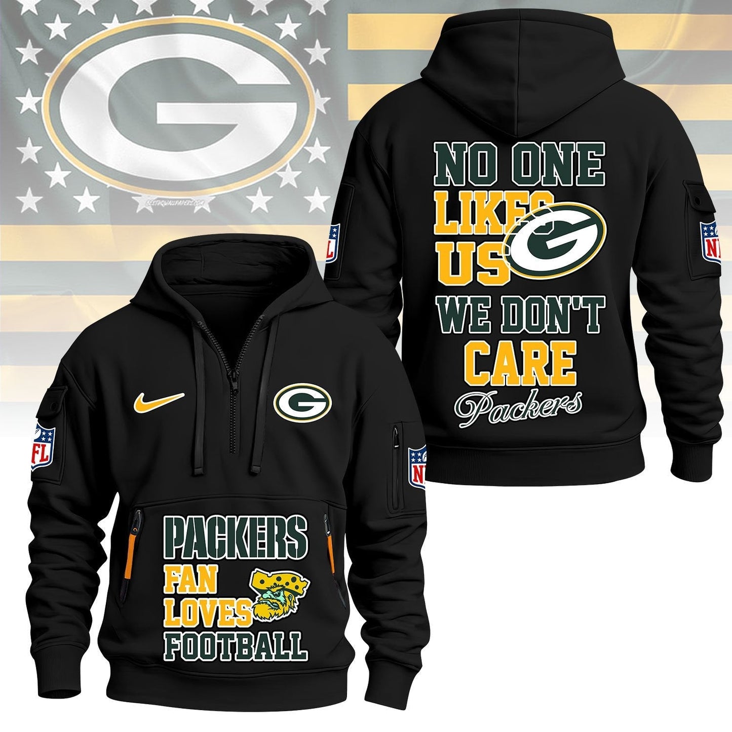 LIMITED EDITION - NEW CUSTOMIZED NFL08 GBP GREEN BAY PACKERS QUARTER ZIP HOODIE