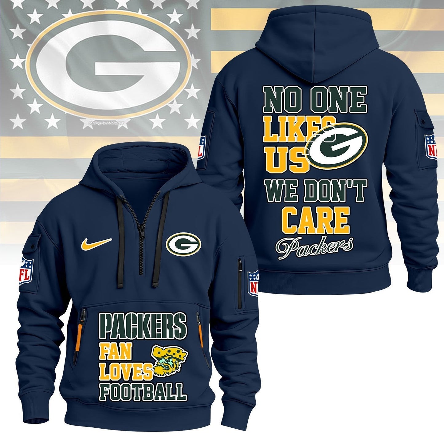 LIMITED EDITION - NEW CUSTOMIZED NFL08 GBP GREEN BAY PACKERS QUARTER ZIP HOODIE