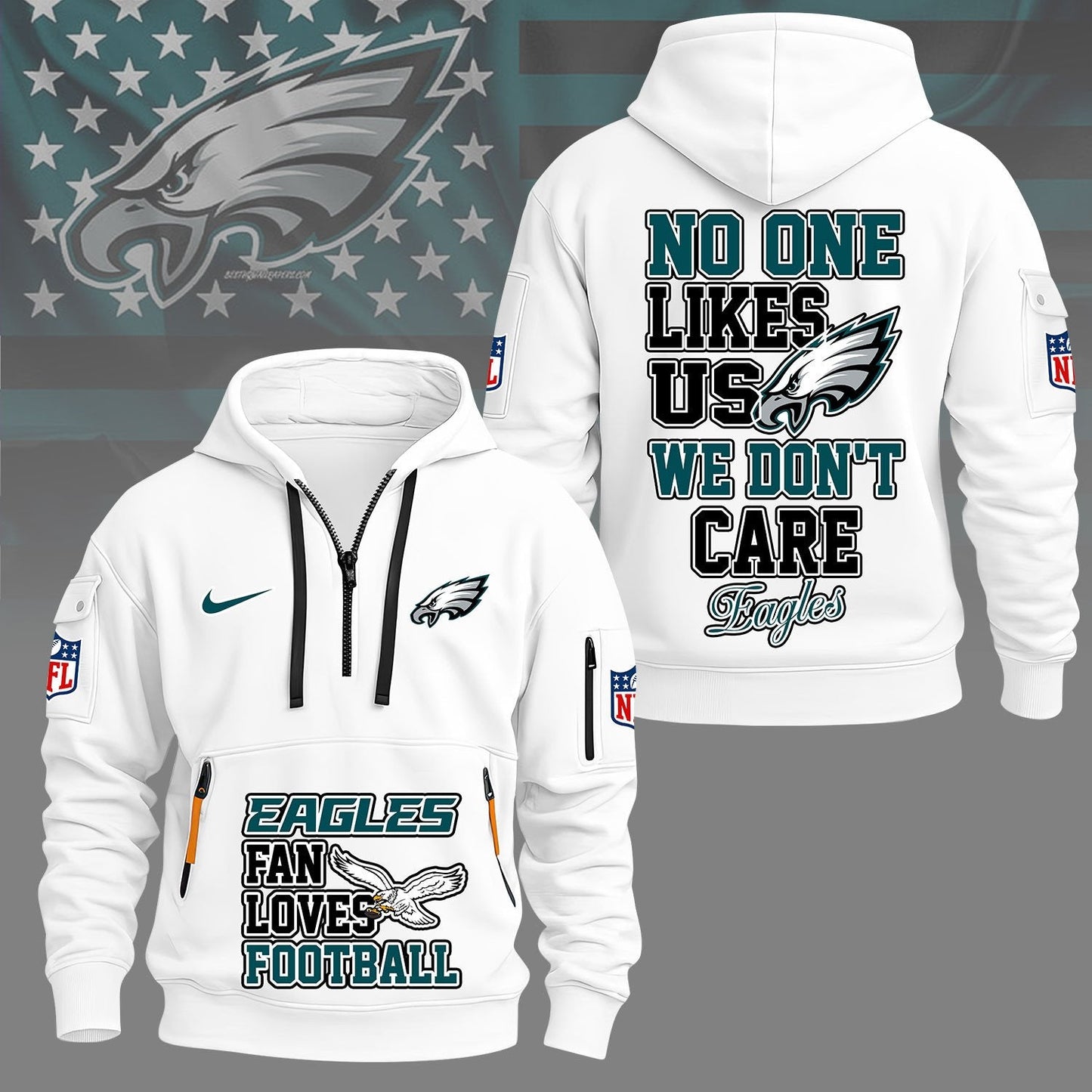 LIMITED EDITION - NEW CUSTOMIZED NFL02 PPE PHILADELPHIA EAGLES QUARTER ZIP HOODIE