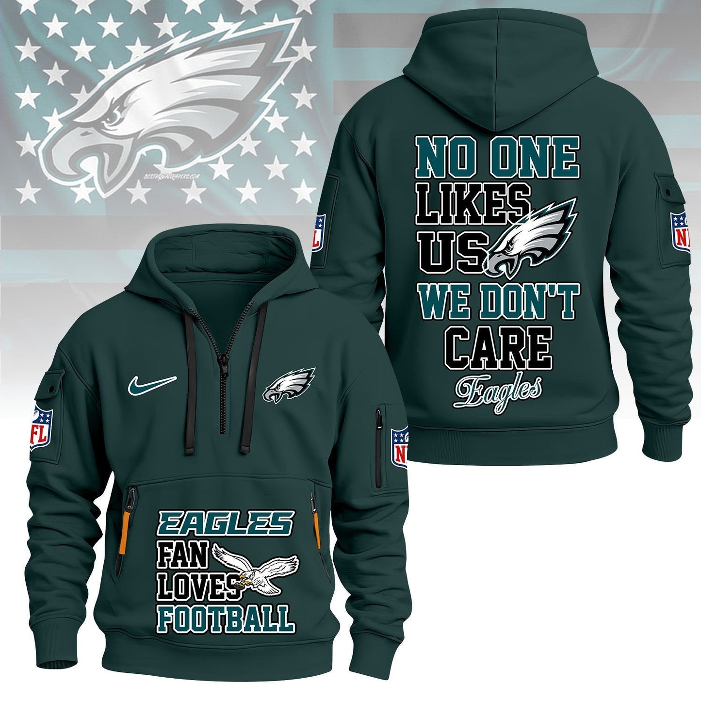 LIMITED EDITION - NEW CUSTOMIZED NFL02 PPE PHILADELPHIA EAGLES QUARTER ZIP HOODIE
