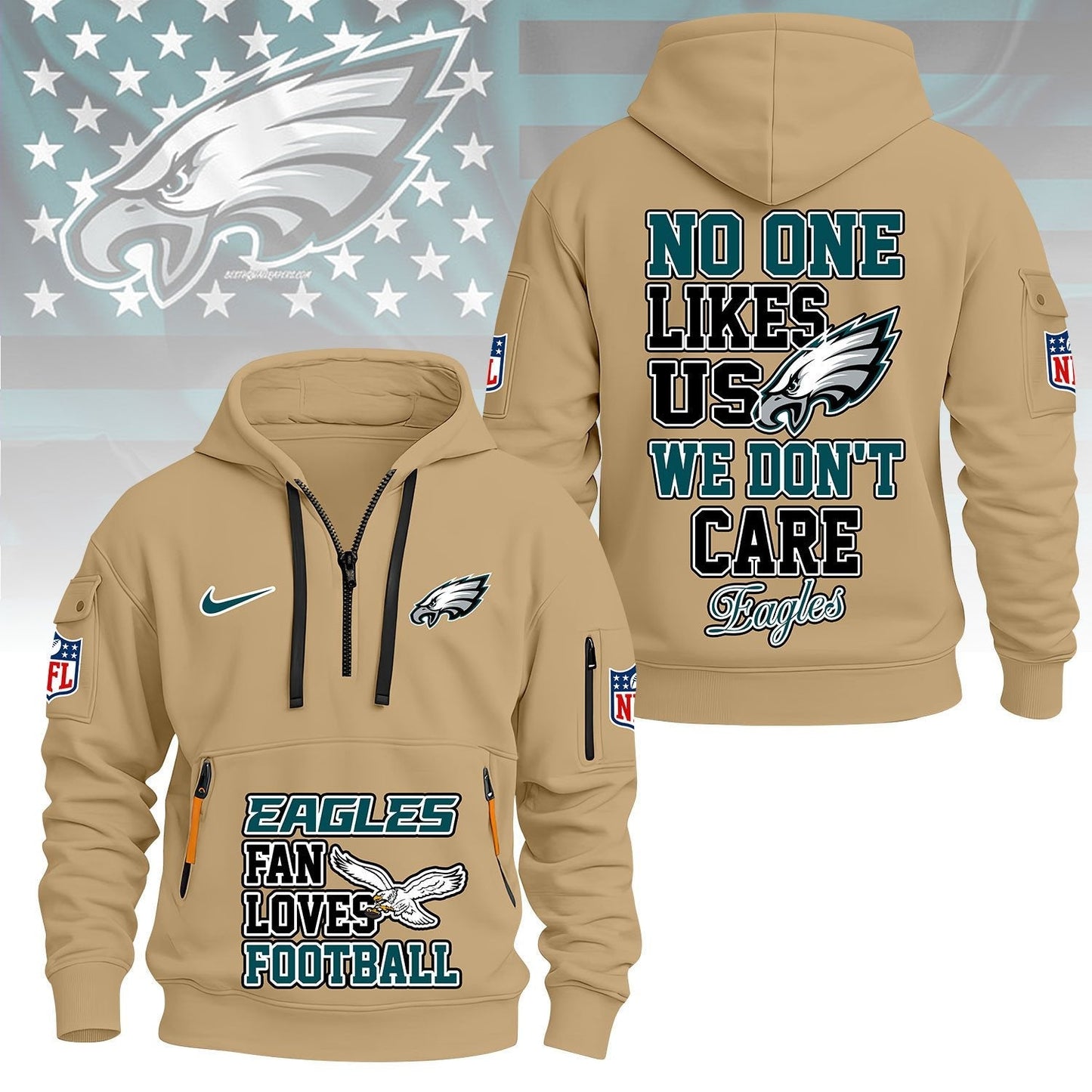 LIMITED EDITION - NEW CUSTOMIZED NFL02 PPE PHILADELPHIA EAGLES QUARTER ZIP HOODIE