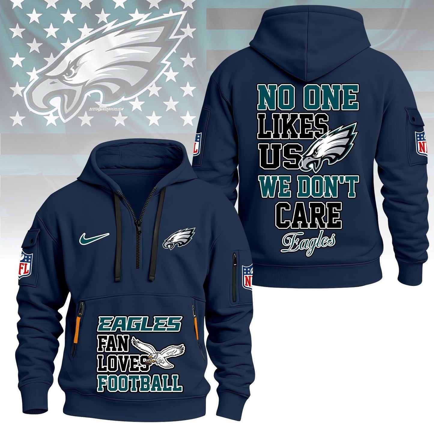 LIMITED EDITION - NEW CUSTOMIZED NFL02 PPE PHILADELPHIA EAGLES QUARTER ZIP HOODIE