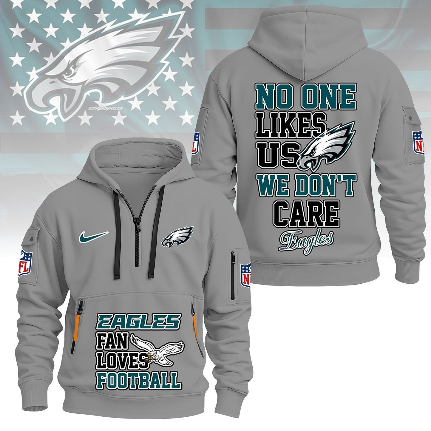 LIMITED EDITION - NEW CUSTOMIZED NFL02 PPE PHILADELPHIA EAGLES QUARTER ZIP HOODIE
