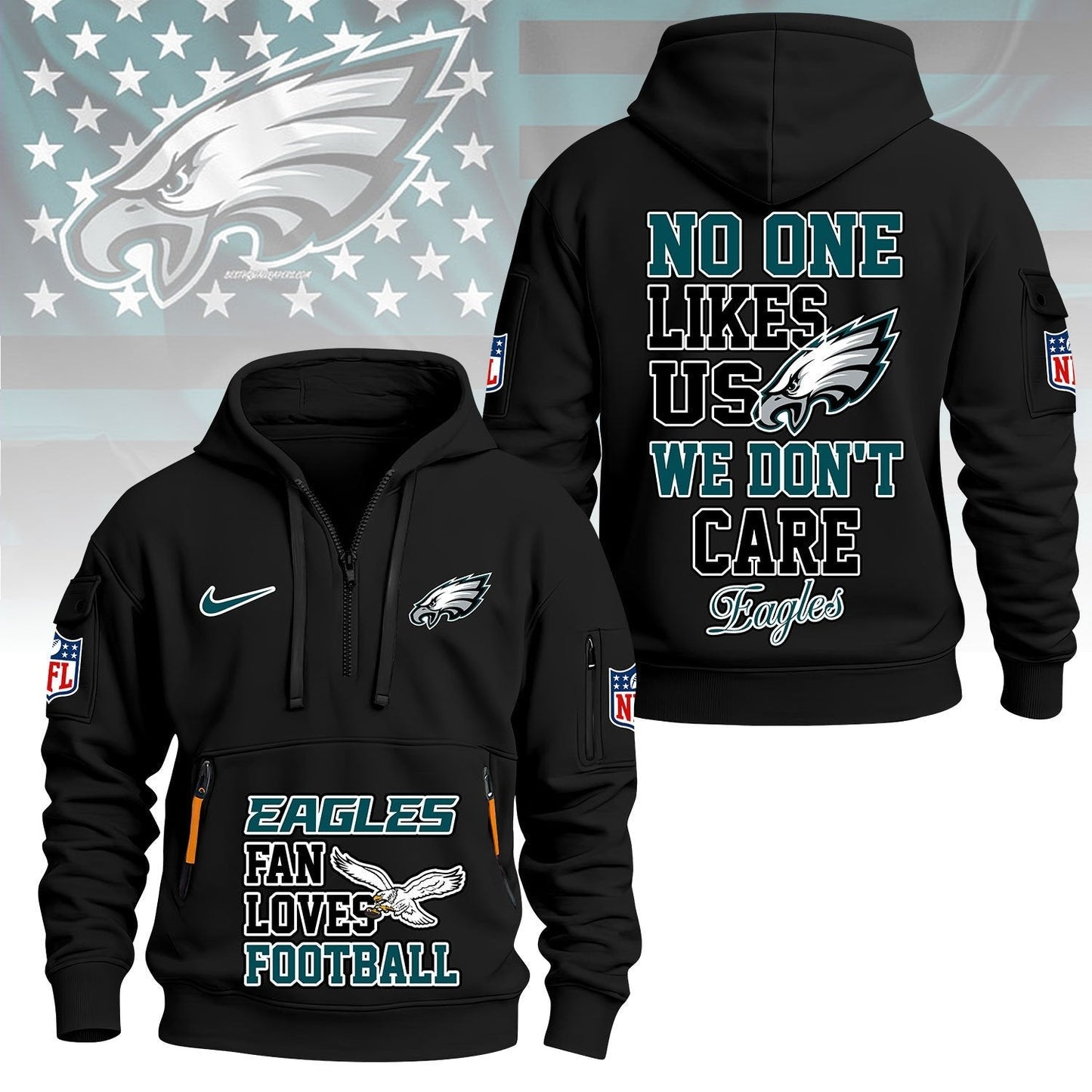 LIMITED EDITION - NEW CUSTOMIZED NFL02 PPE PHILADELPHIA EAGLES QUARTER ZIP HOODIE