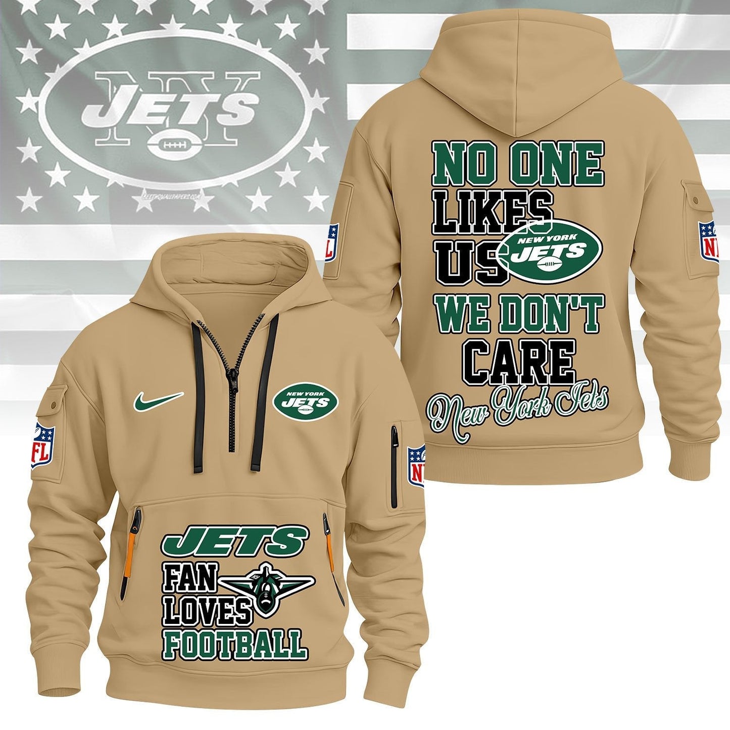 LIMITED EDITION - NEW CUSTOMIZED NFL25 NYJ NEW YORK JETS QUARTER ZIP HOODIE