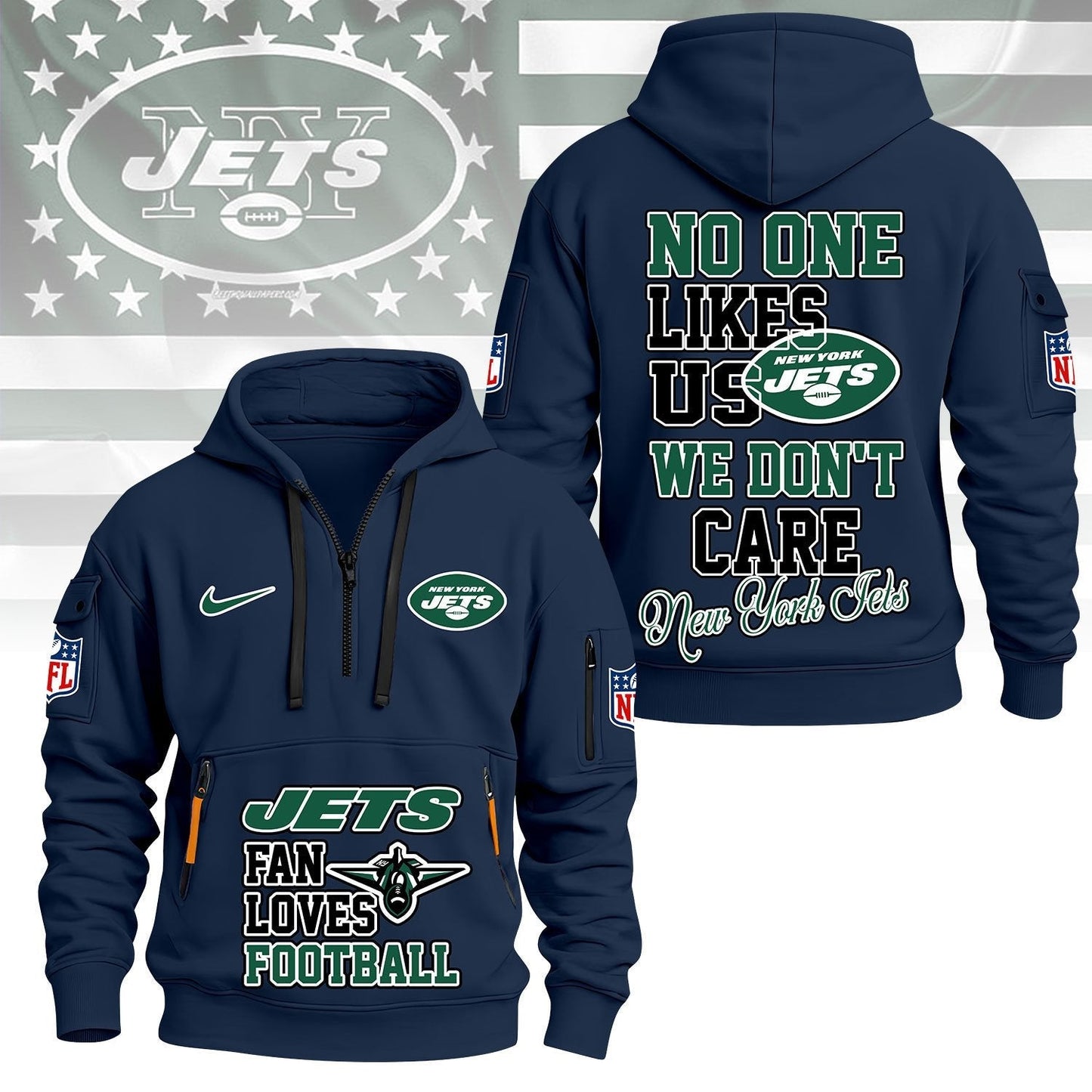 LIMITED EDITION - NEW CUSTOMIZED NFL25 NYJ NEW YORK JETS QUARTER ZIP HOODIE