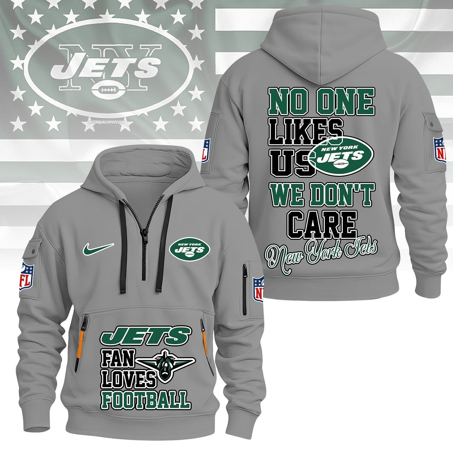 LIMITED EDITION - NEW CUSTOMIZED NFL25 NYJ NEW YORK JETS QUARTER ZIP HOODIE