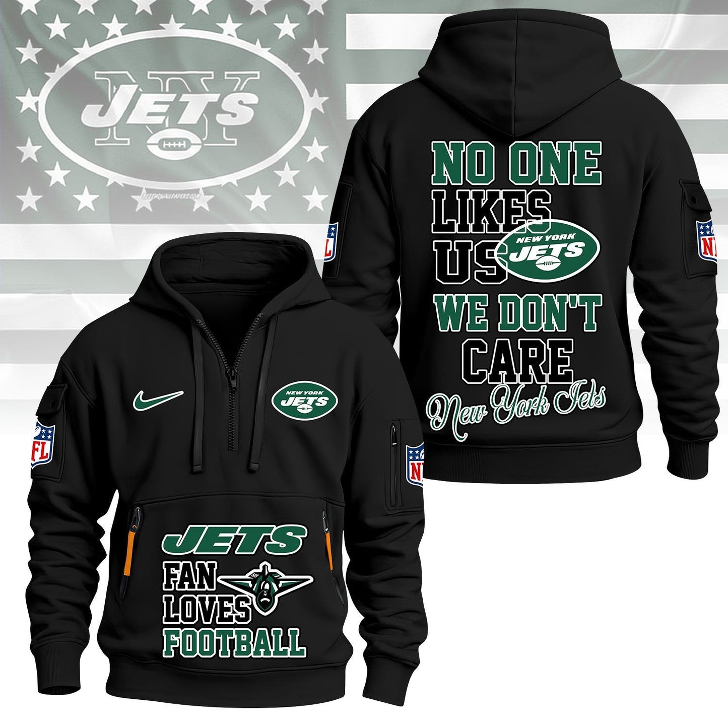 LIMITED EDITION - NEW CUSTOMIZED NFL25 NYJ NEW YORK JETS QUARTER ZIP HOODIE