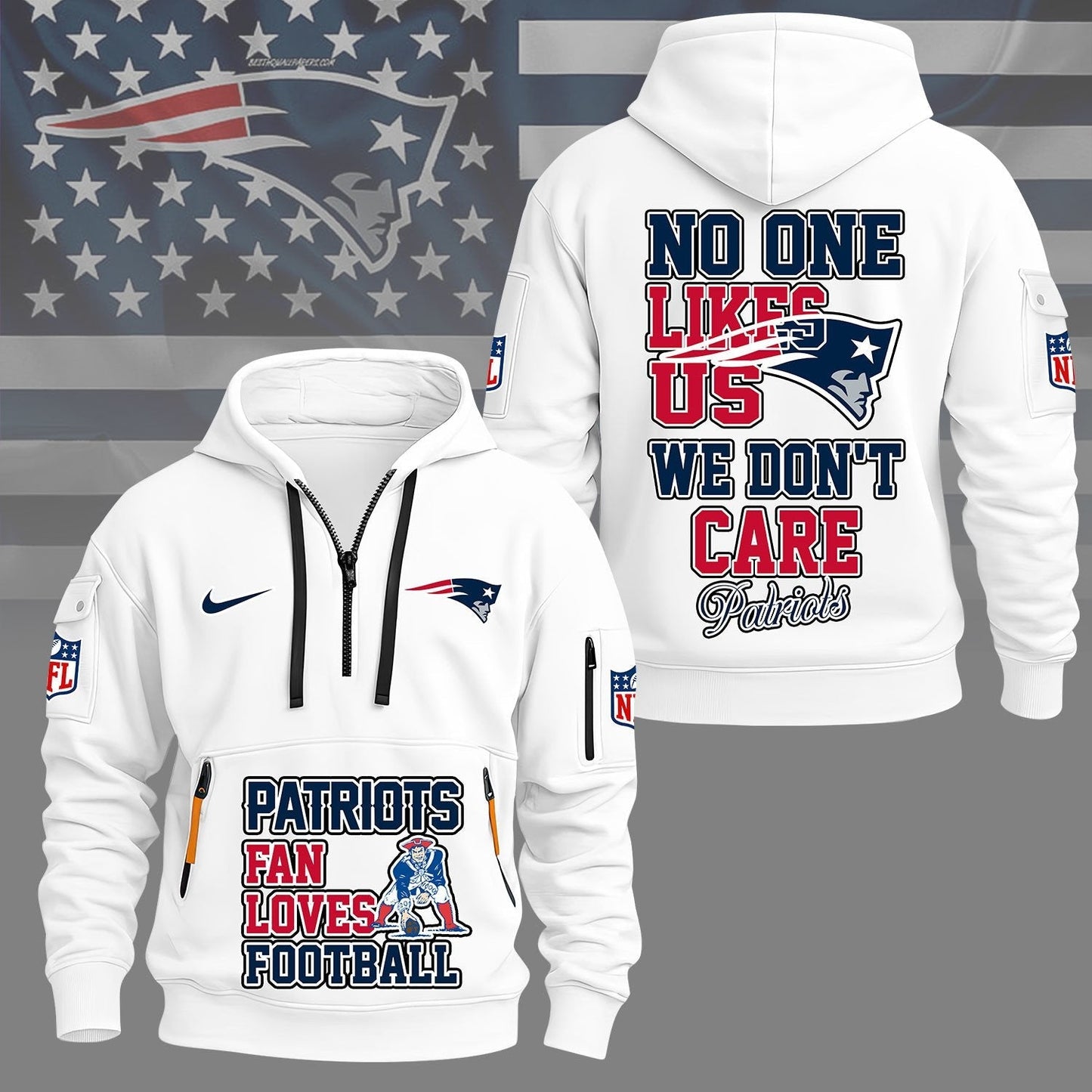 LIMITED EDITION - NEW CUSTOMIZED NFL27 NEP NEW ENGLAND PATRIOTS QUARTER ZIP HOODIE