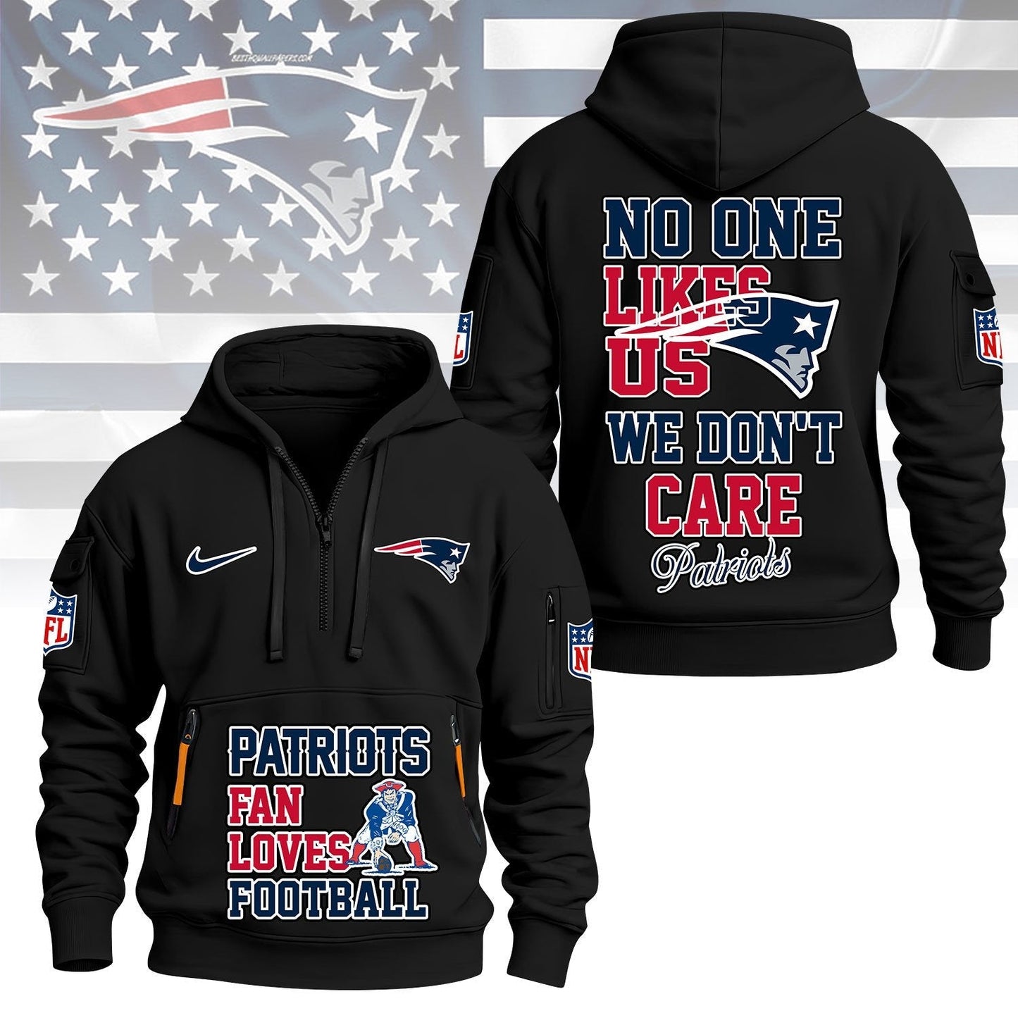 LIMITED EDITION - NEW CUSTOMIZED NFL27 NEP NEW ENGLAND PATRIOTS QUARTER ZIP HOODIE