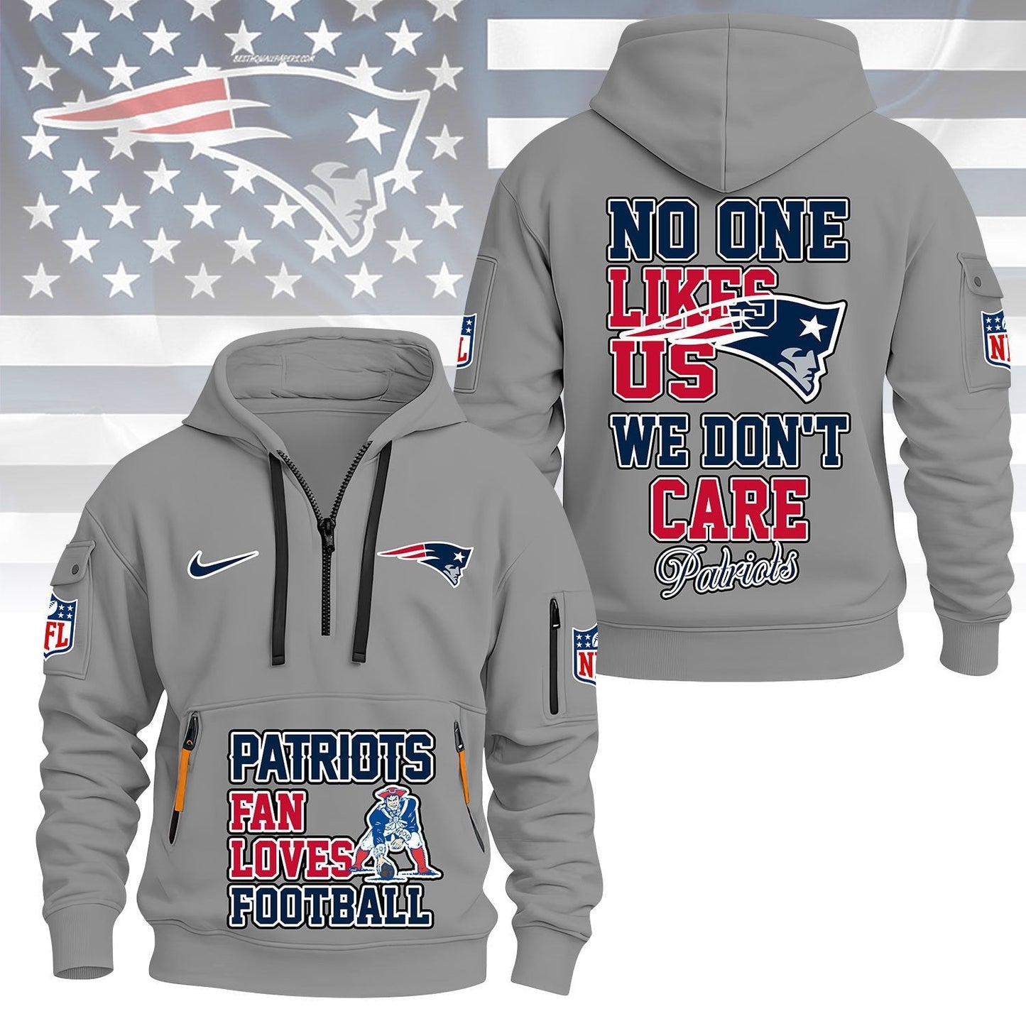 LIMITED EDITION - NEW CUSTOMIZED NFL27 NEP NEW ENGLAND PATRIOTS QUARTER ZIP HOODIE