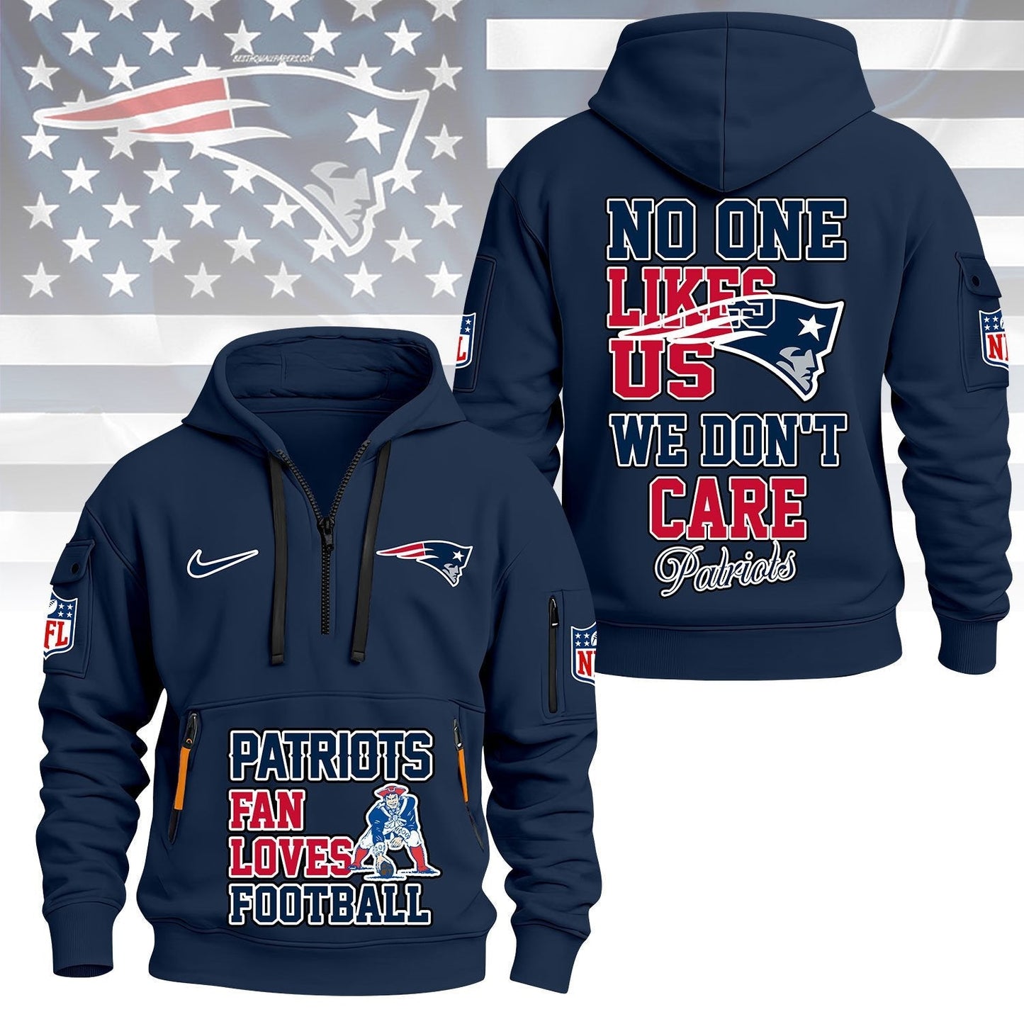 LIMITED EDITION - NEW CUSTOMIZED NFL27 NEP NEW ENGLAND PATRIOTS QUARTER ZIP HOODIE