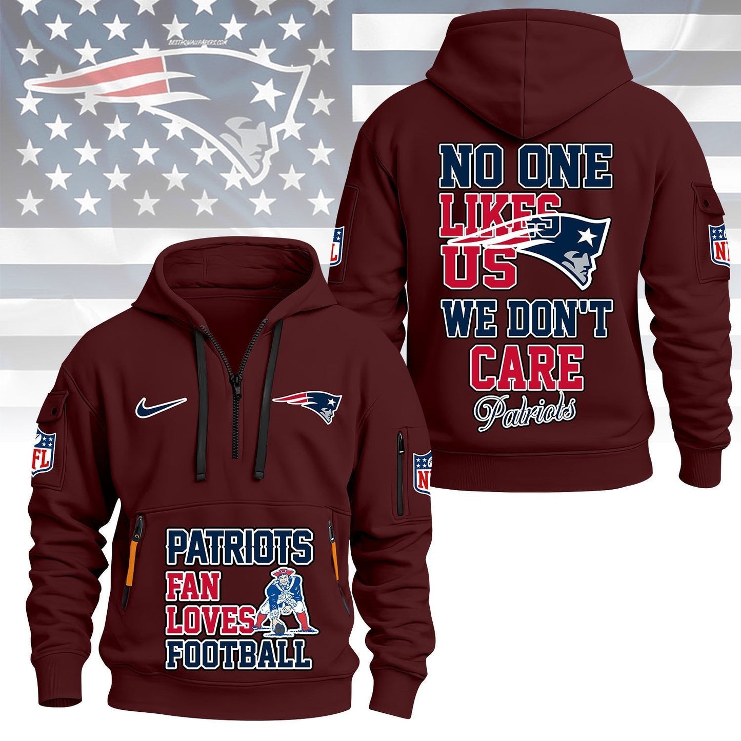 LIMITED EDITION - NEW CUSTOMIZED NFL27 NEP NEW ENGLAND PATRIOTS QUARTER ZIP HOODIE