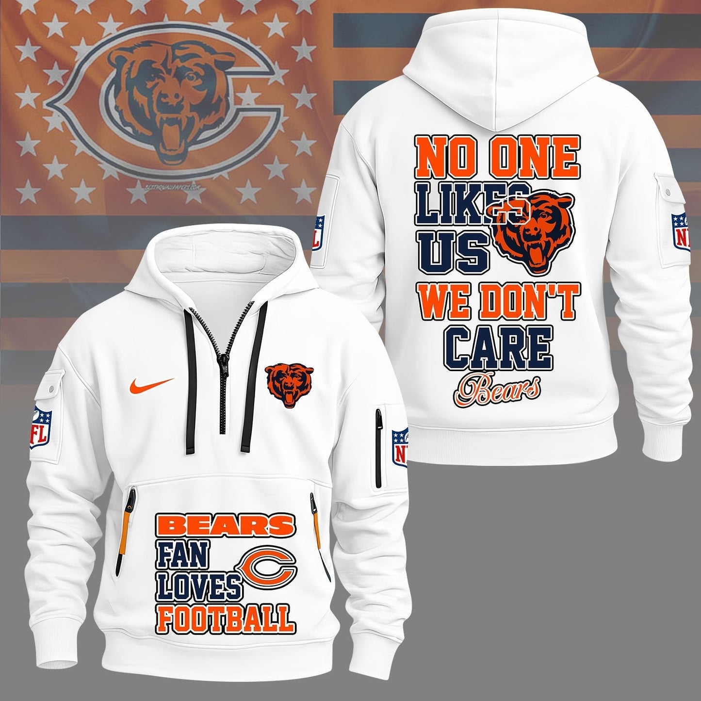 LIMITED EDITION - NEW CUSTOMIZED NFL26 CCB CHICAGO BEARS QUARTER ZIP HOODIE