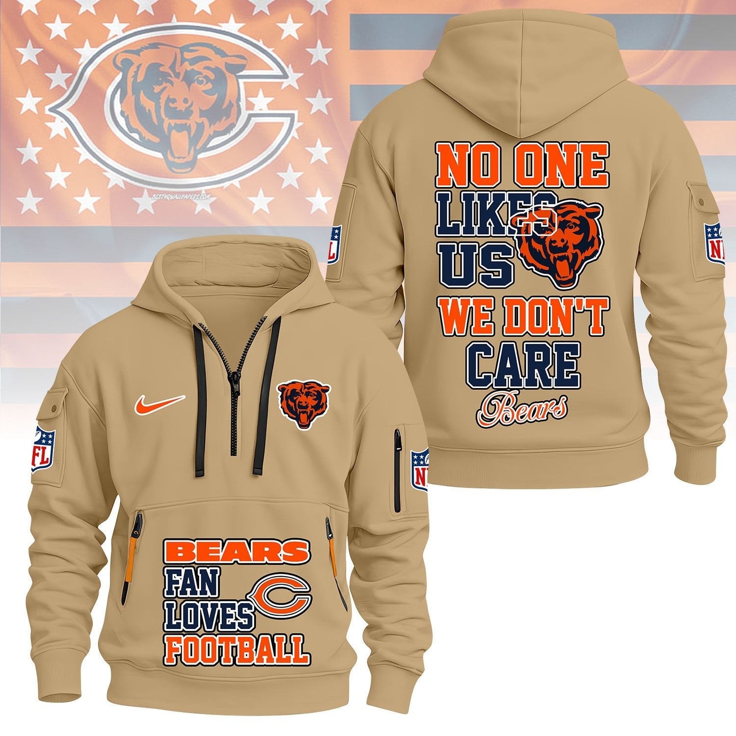 LIMITED EDITION - NEW CUSTOMIZED NFL26 CCB CHICAGO BEARS QUARTER ZIP HOODIE