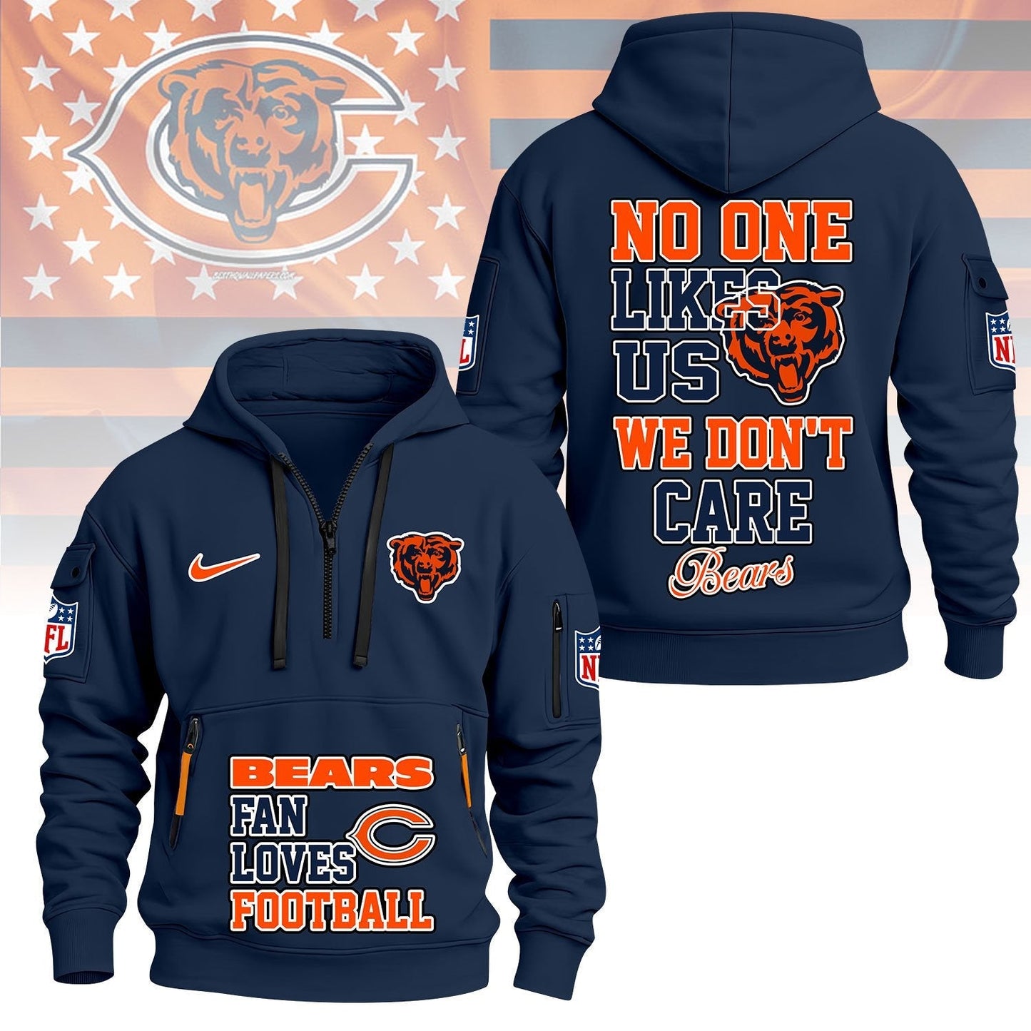 LIMITED EDITION - NEW CUSTOMIZED NFL26 CCB CHICAGO BEARS QUARTER ZIP HOODIE