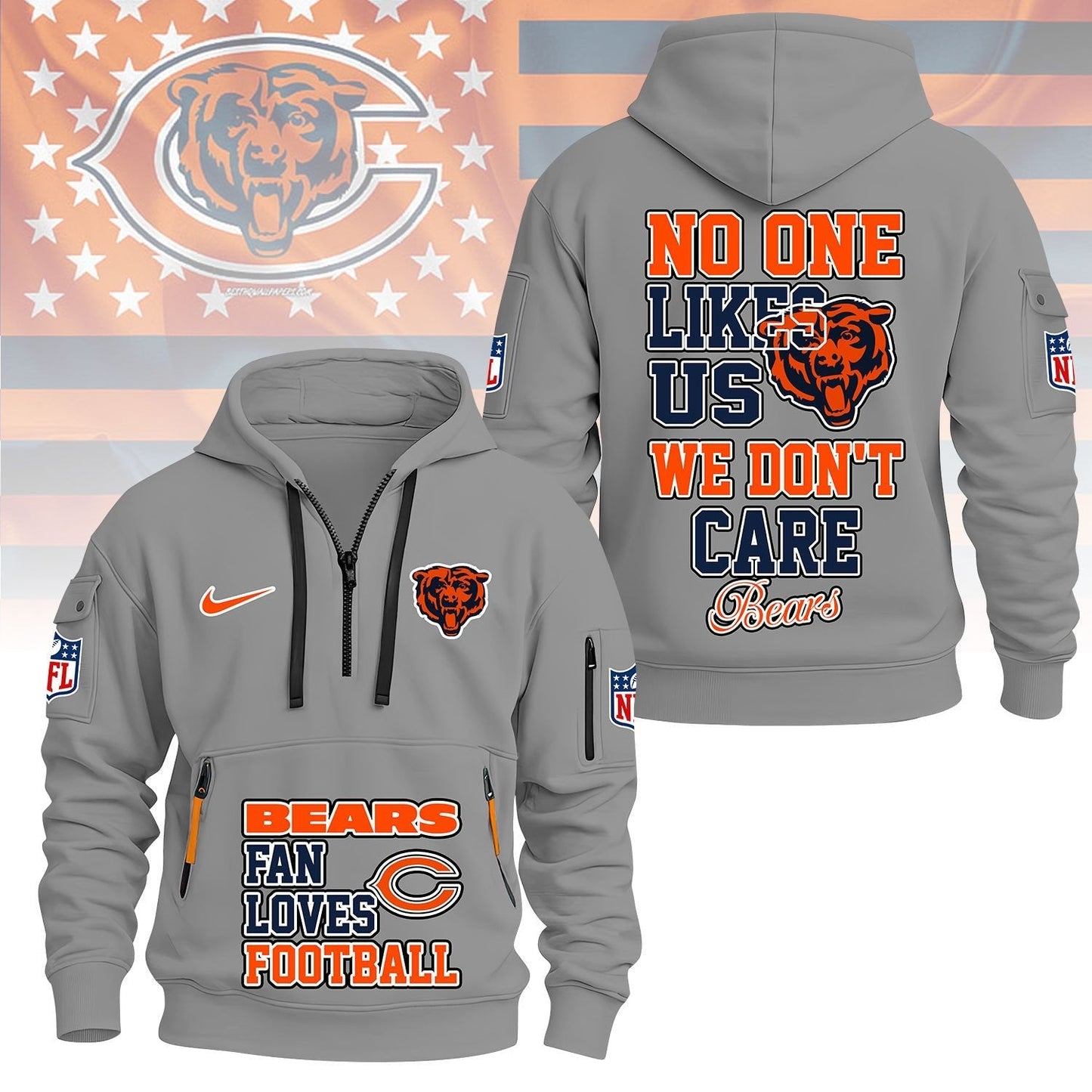 LIMITED EDITION - NEW CUSTOMIZED NFL26 CCB CHICAGO BEARS QUARTER ZIP HOODIE
