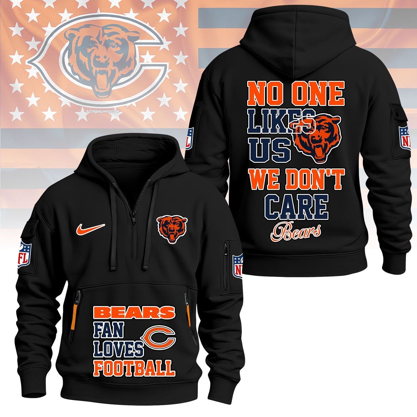 LIMITED EDITION - NEW CUSTOMIZED NFL26 CCB CHICAGO BEARS QUARTER ZIP HOODIE