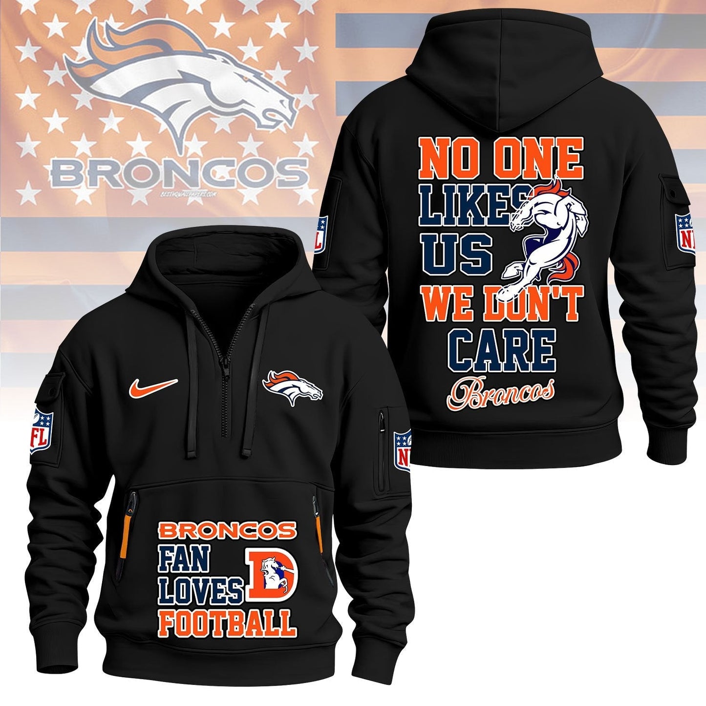 LIMITED EDITION - NEW CUSTOMIZED NFL13 DVB DENVER BRONCOS QUARTER ZIP HOODIE
