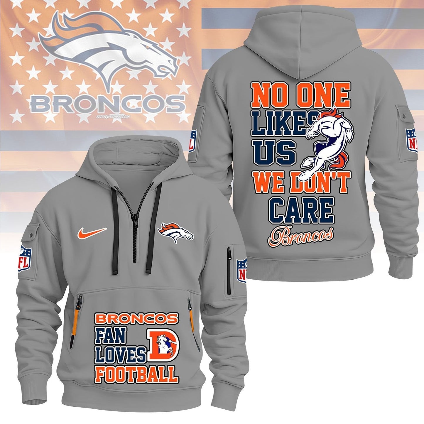 LIMITED EDITION - NEW CUSTOMIZED NFL13 DVB DENVER BRONCOS QUARTER ZIP HOODIE