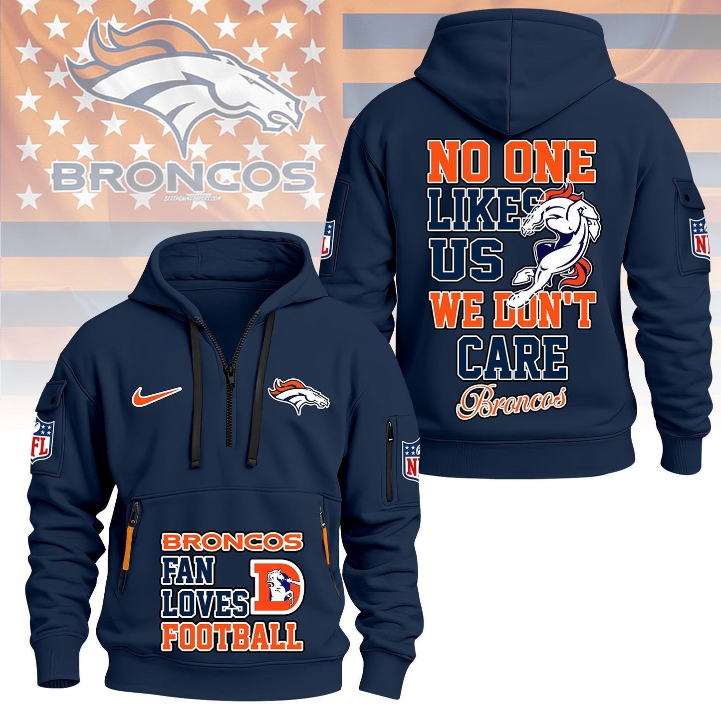 LIMITED EDITION - NEW CUSTOMIZED NFL13 DVB DENVER BRONCOS QUARTER ZIP HOODIE