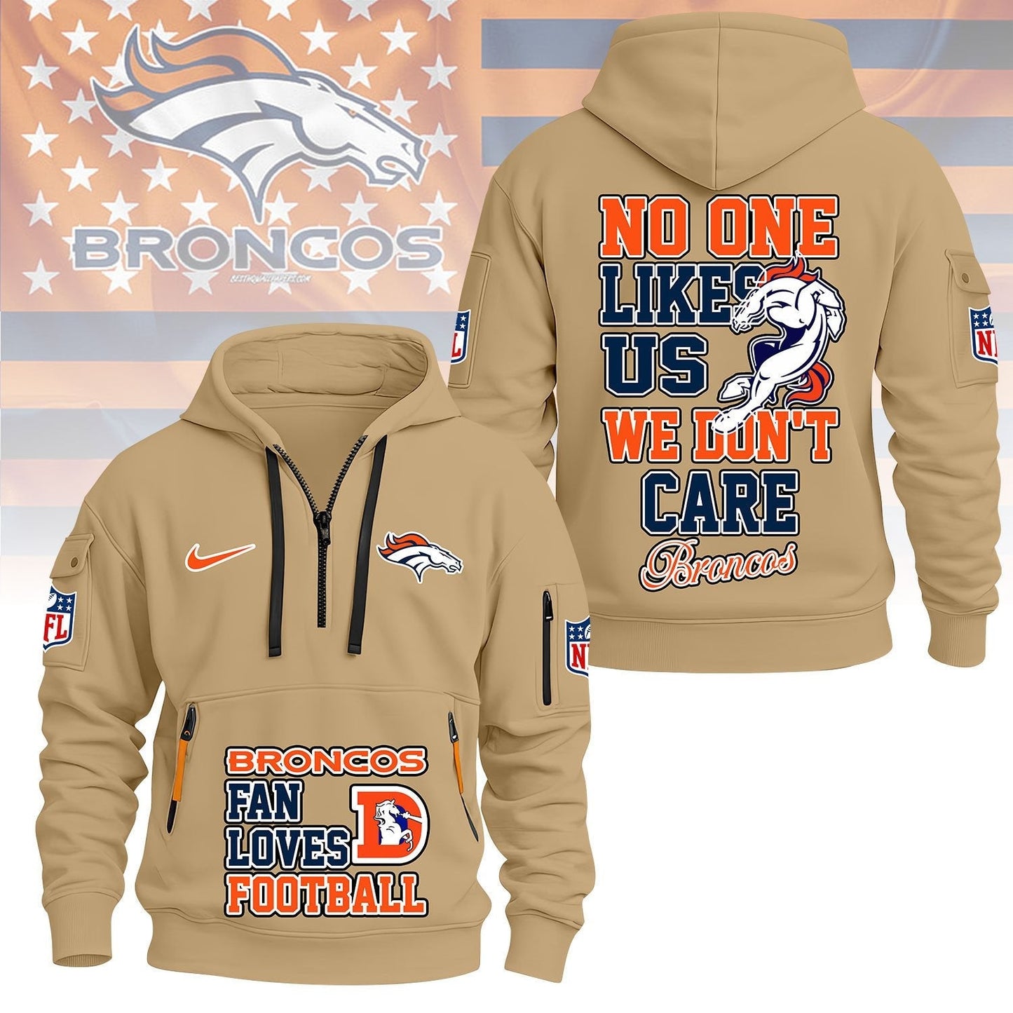 LIMITED EDITION - NEW CUSTOMIZED NFL13 DVB DENVER BRONCOS QUARTER ZIP HOODIE