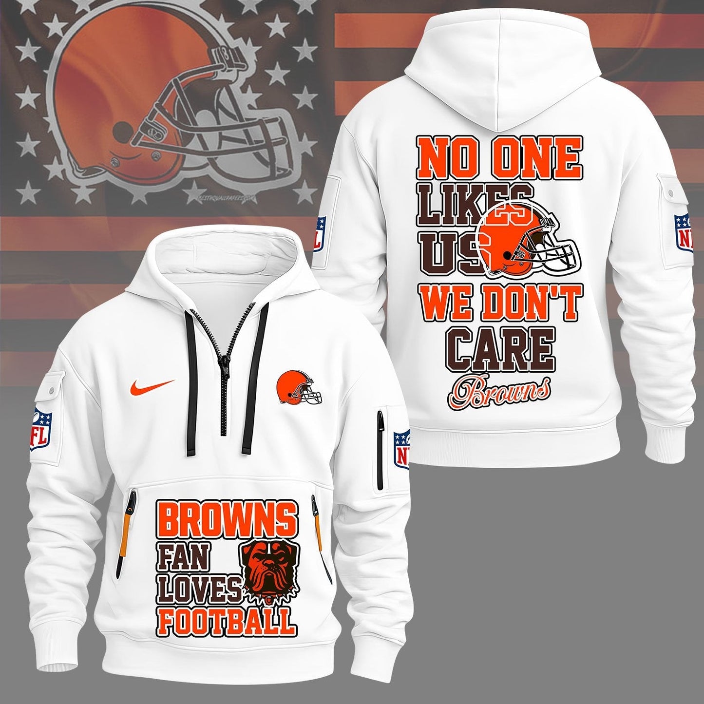LIMITED EDITION - NEW CUSTOMIZED NFL29 CLB CLEVELAND BROWNS QUARTER ZIP HOODIE