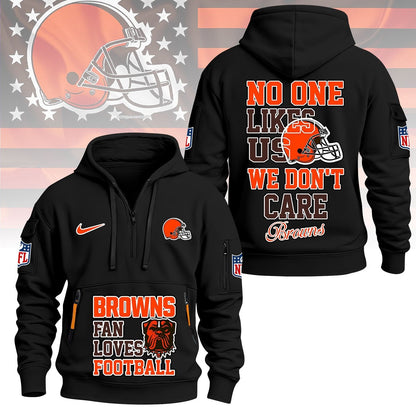 LIMITED EDITION - NEW CUSTOMIZED NFL29 CLB CLEVELAND BROWNS QUARTER ZIP HOODIE
