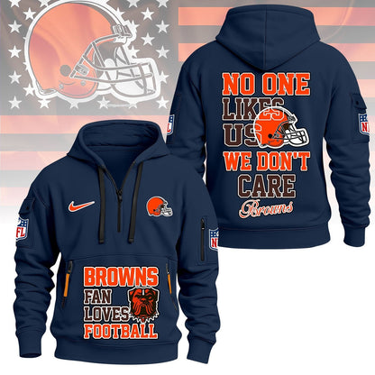 LIMITED EDITION - NEW CUSTOMIZED NFL29 CLB CLEVELAND BROWNS QUARTER ZIP HOODIE