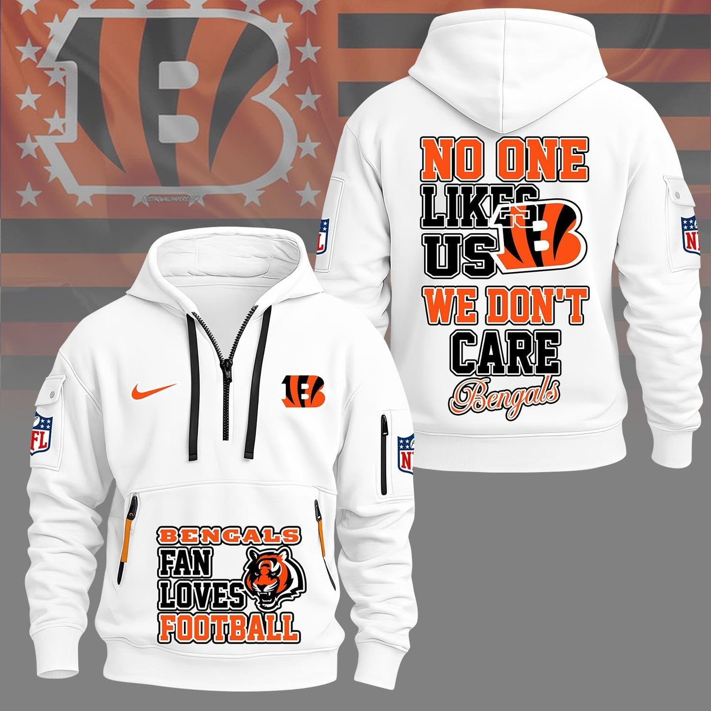 LIMITED EDITION - NEW CUSTOMIZED NFL16 CCB CINCINNATI BENGALS QUARTER ZIP HOODIE
