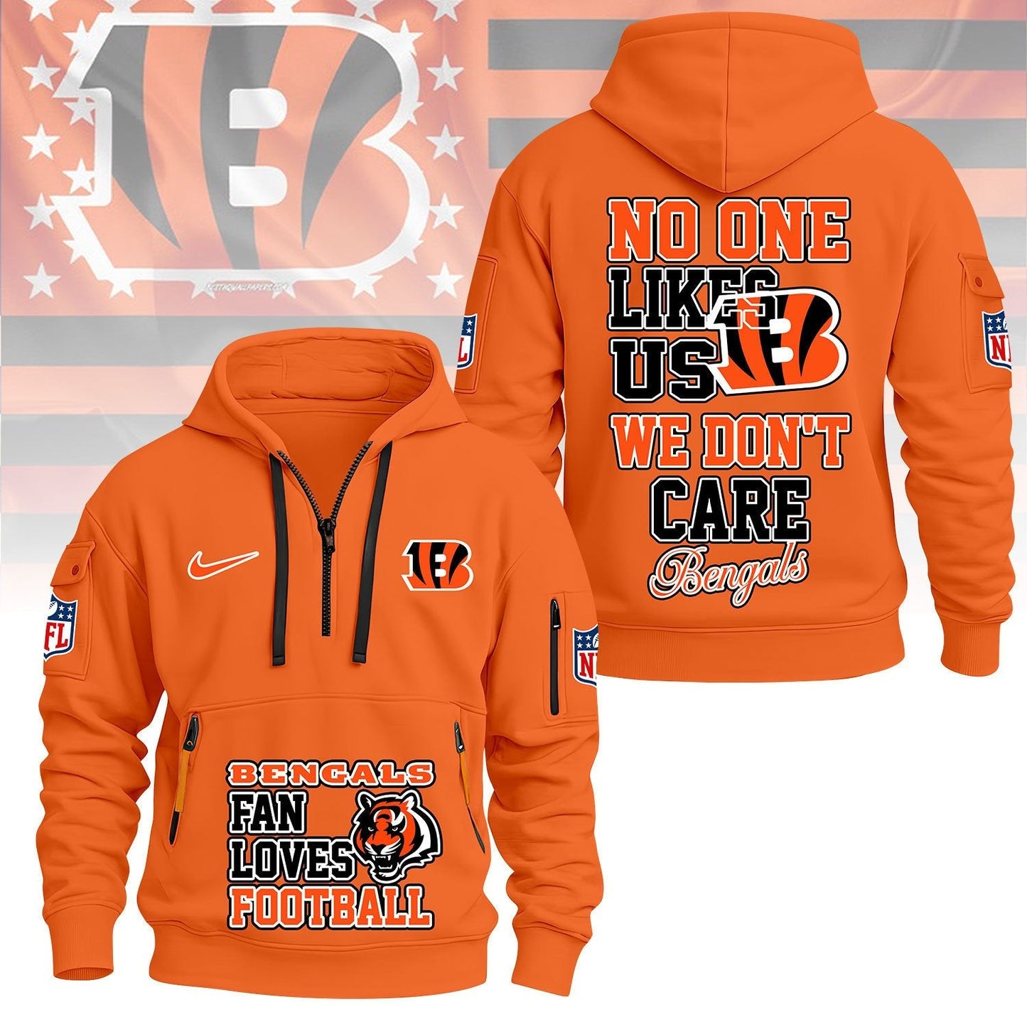 LIMITED EDITION - NEW CUSTOMIZED NFL16 CCB CINCINNATI BENGALS QUARTER ZIP HOODIE