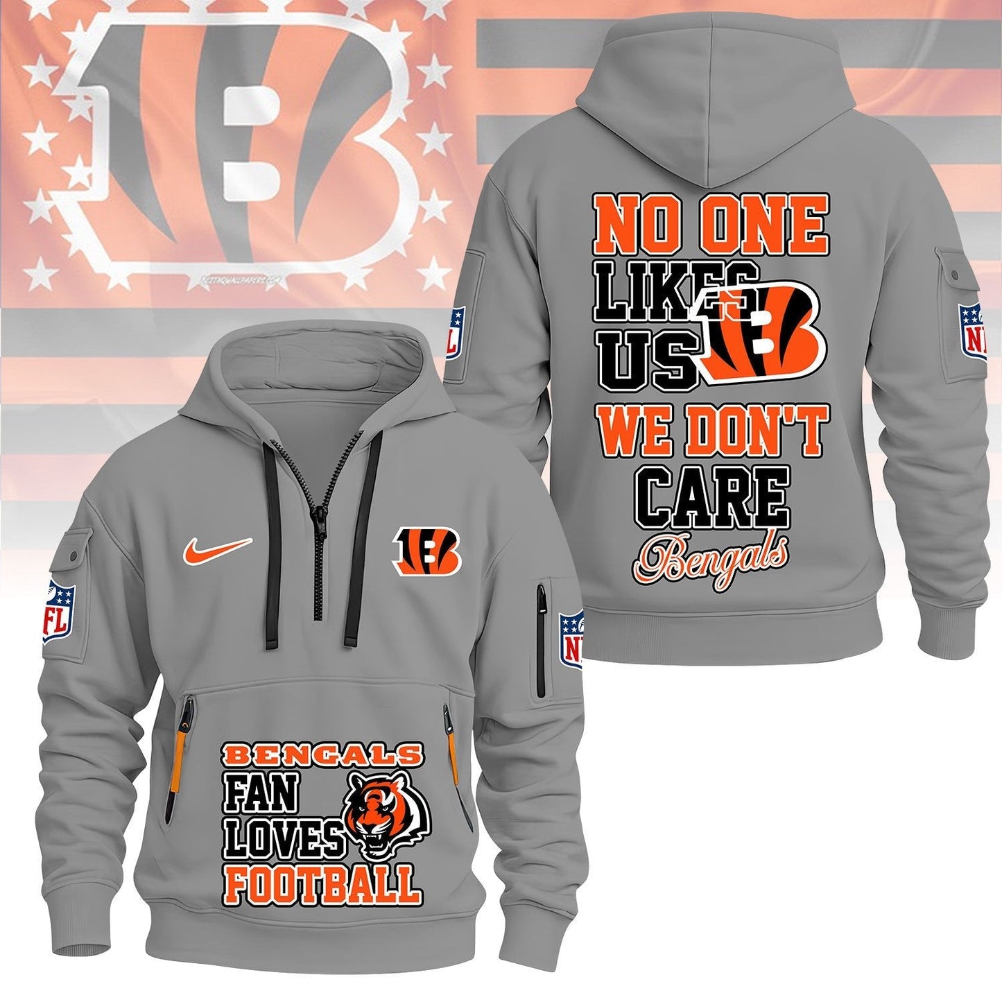 LIMITED EDITION - NEW CUSTOMIZED NFL16 CCB CINCINNATI BENGALS QUARTER ZIP HOODIE