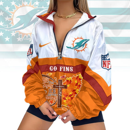 LIMITED EDITION - NEW CUSTOMIZED NFL19 MDP MIAMI DOLPHINS FAITH & FALL V-NECK ZIPPER SWEATSHIRT JACKET