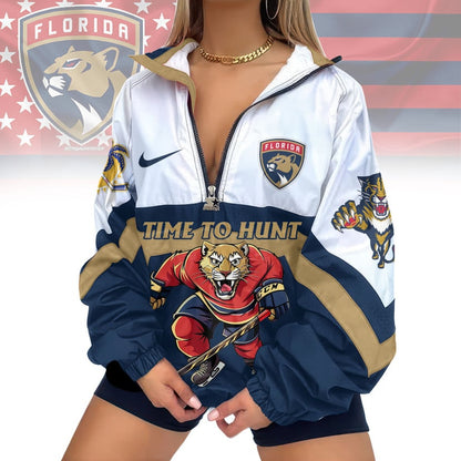 LIMITED EDITION - NEW CUSTOMIZED NHL01 FPT FLORIDA PANTHERS V-NECK ZIPPER SWEATSHIRT JACKET