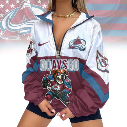 LIMITED EDITION - NEW CUSTOMIZED NHL05 CAL COLORADO AVALANCHE V-NECK ZIPPER SWEATSHIRT JACKET