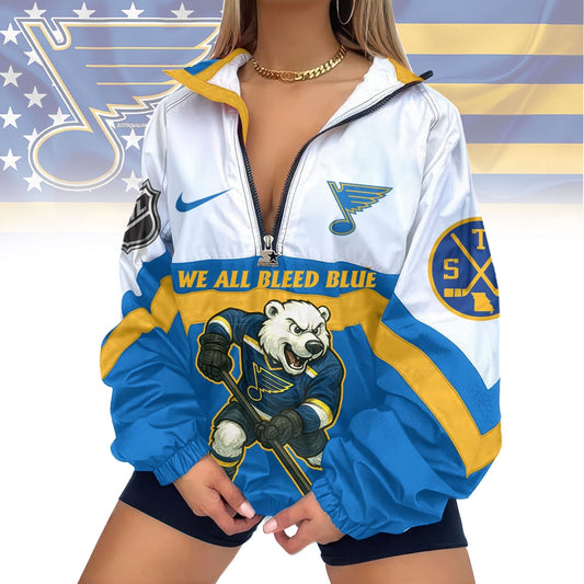 LIMITED EDITION - NEW CUSTOMIZED NHL14 SLB ST. LOUIS BLUES V-NECK ZIPPER SWEATSHIRT JACKET