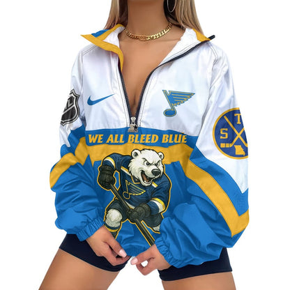 LIMITED EDITION - NEW CUSTOMIZED NHL14 SLB ST. LOUIS BLUES V-NECK ZIPPER SWEATSHIRT JACKET