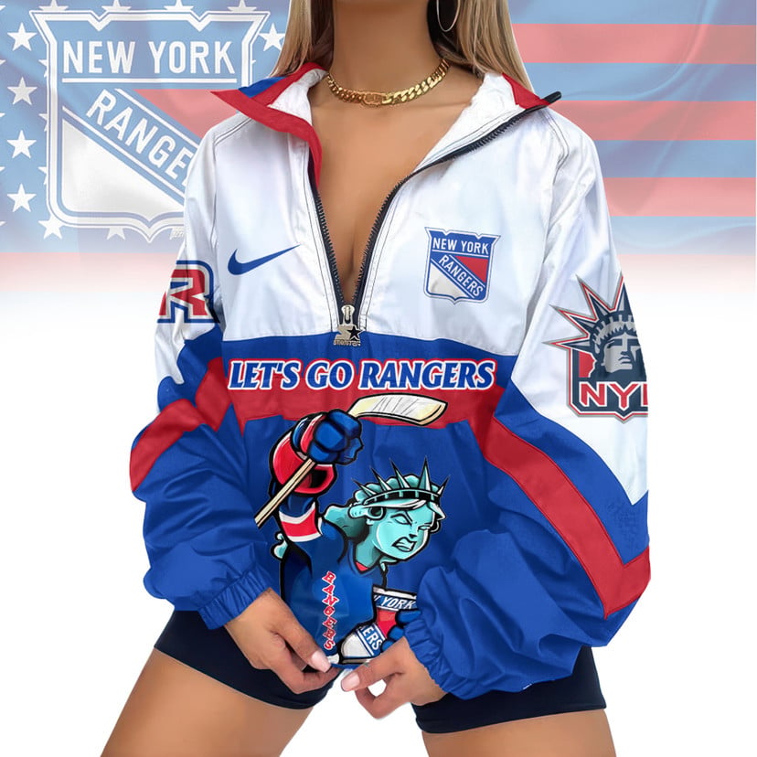 LIMITED EDITION - NEW CUSTOMIZED NHL24 NYR NEW YORK RANGERS V-NECK ZIPPER SWEATSHIRT JACKET