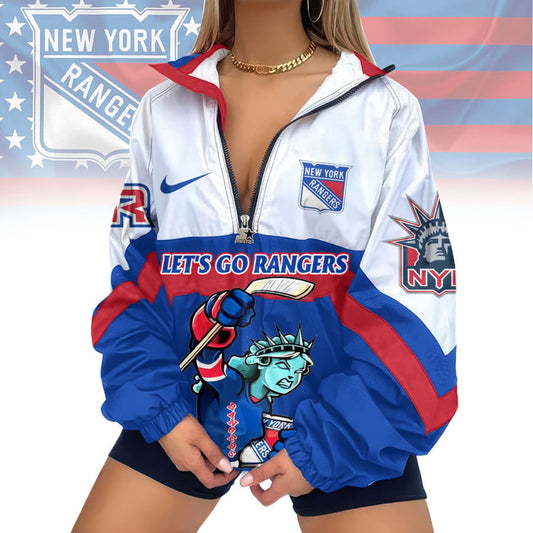 LIMITED EDITION - NEW CUSTOMIZED NHL24 NYR NEW YORK RANGERS V-NECK ZIPPER SWEATSHIRT JACKET