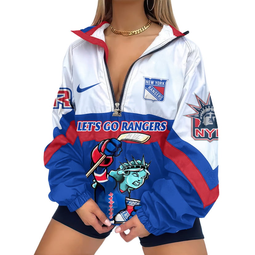 LIMITED EDITION - NEW CUSTOMIZED NHL24 NYR NEW YORK RANGERS V-NECK ZIPPER SWEATSHIRT JACKET